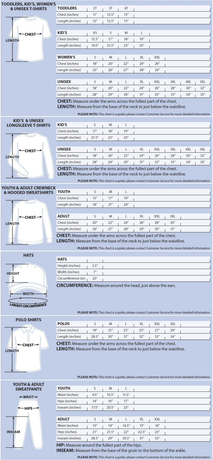 Gildan Unisex Sweatshirt Size Chart